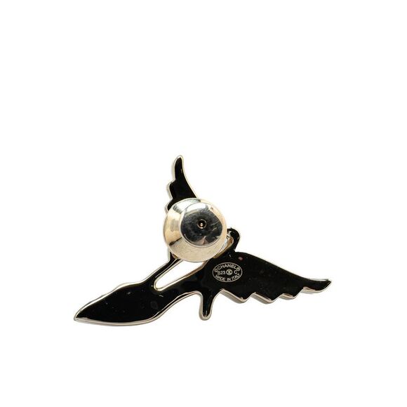 Pre Loved Chanel HighHeeled Shoe Brooch Rhinestone Wings Women Gold Brooches - Picture 3 of 4